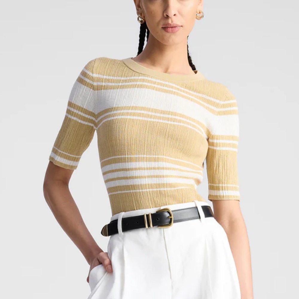 NEW A.L.C. Jack Fine Cotton Knit Top Striped Lark White Size Extra Large